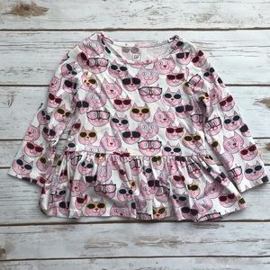 BABY GAP Pink white Cat Peplum Top long sleeve